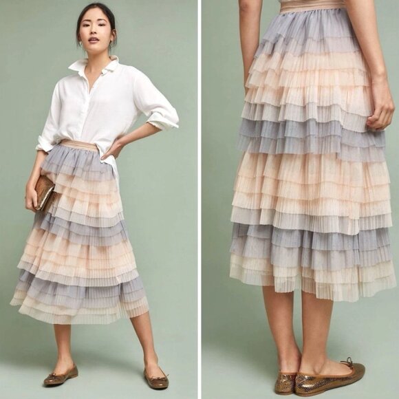 Anthropologie Allison New York Pastel Ruffle Tiered Tulle Skirt Sz SP Fairy Love - Picture 1 of 15